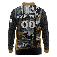 Custom Baseball Japan Samurai Long Sleeve Polo Shirt Black Grunge Vintage