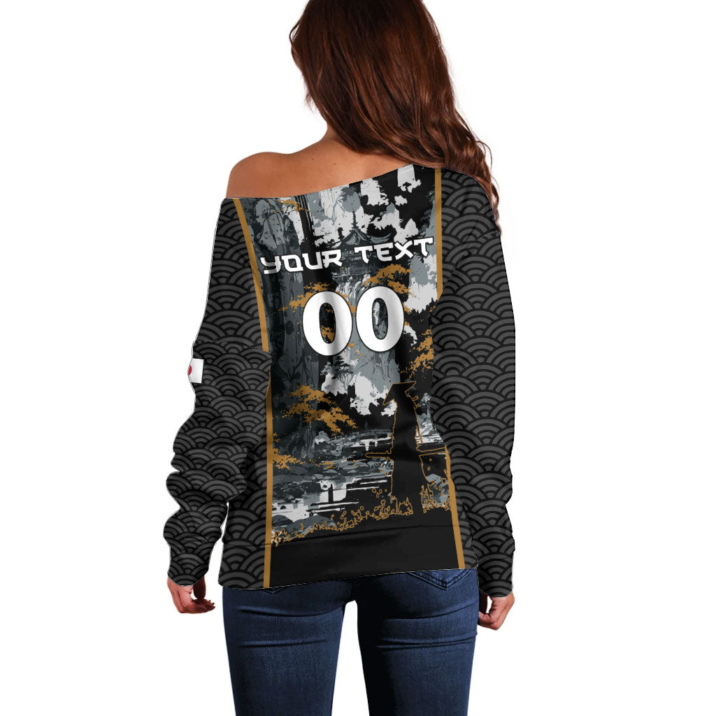 Custom Baseball Japan Samurai Off Shoulder Sweater Black Grunge Vintage
