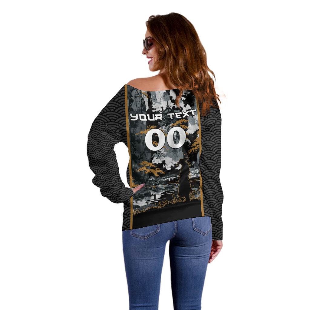 Custom Baseball Japan Samurai Off Shoulder Sweater Black Grunge Vintage