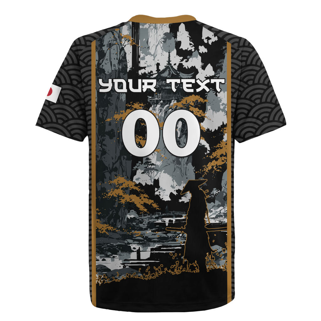Custom Baseball Japan Samurai Rugby Jersey Black Grunge Vintage