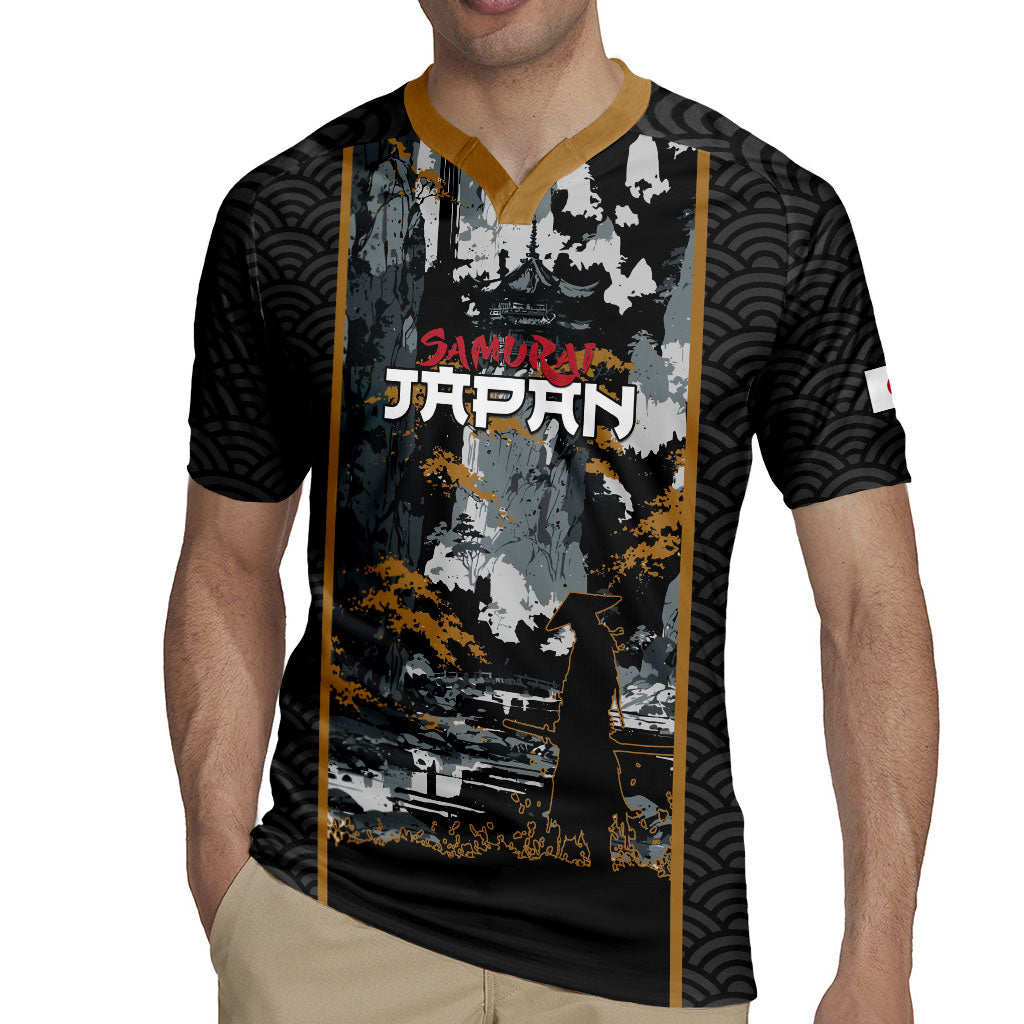 Custom Baseball Japan Samurai Rugby Jersey Black Grunge Vintage