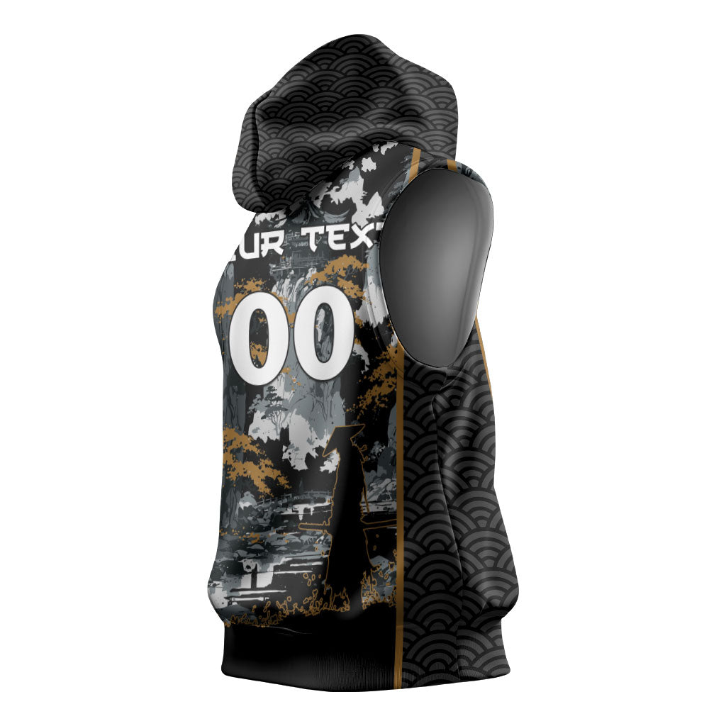 Custom Baseball Japan Samurai Sleeveless Hoodie Black Grunge Vintage