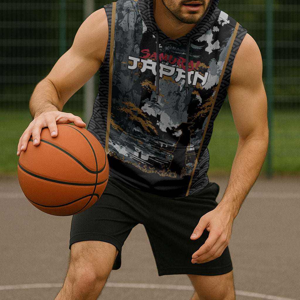 Custom Baseball Japan Samurai Sleeveless Hoodie Black Grunge Vintage