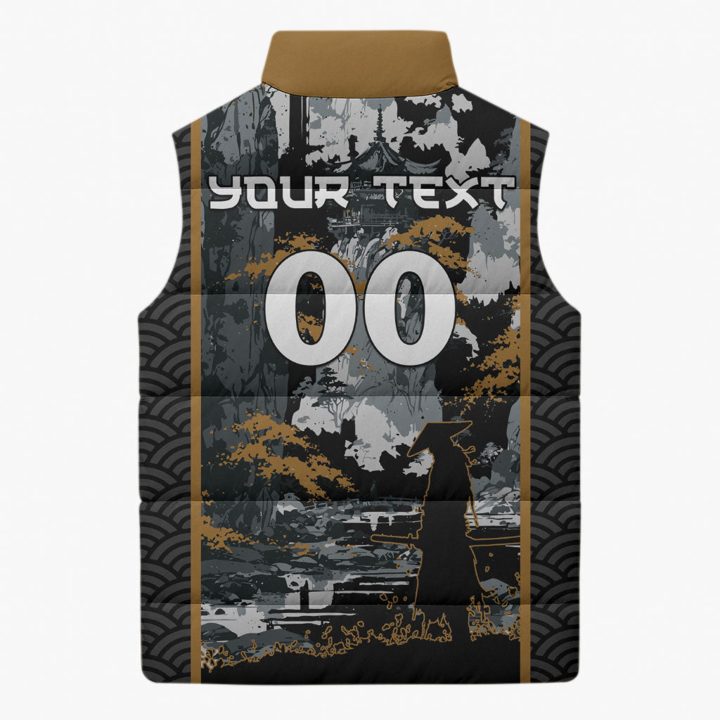 Custom Baseball Japan Samurai Sleeveless Puffer Jacket Black Grunge Vintage