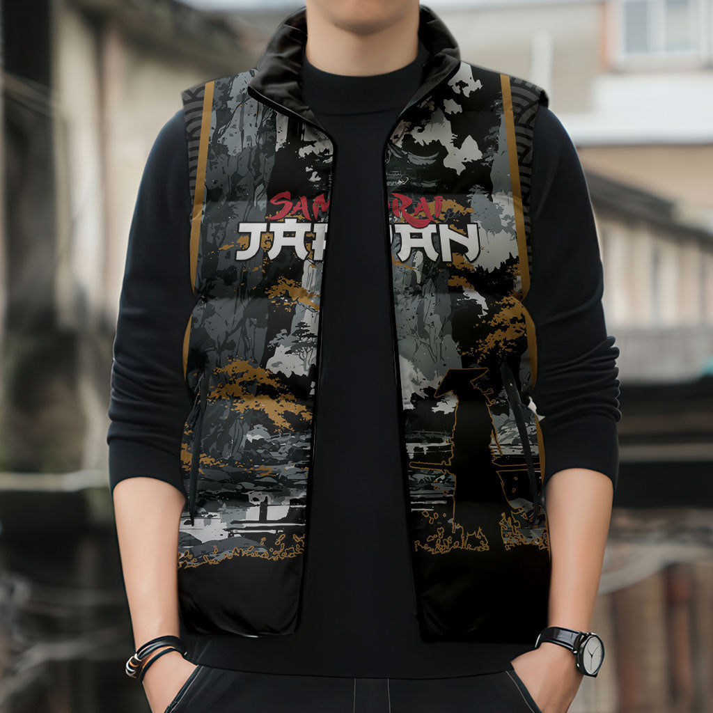 Custom Baseball Japan Samurai Sleeveless Puffer Jacket Black Grunge Vintage