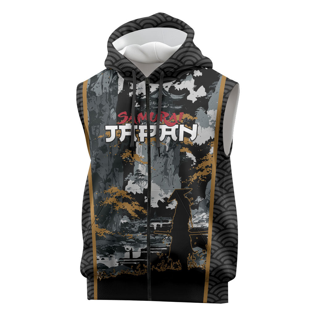 Custom Baseball Japan Samurai Sleeveless Zip Hoodie Black Grunge Vintage