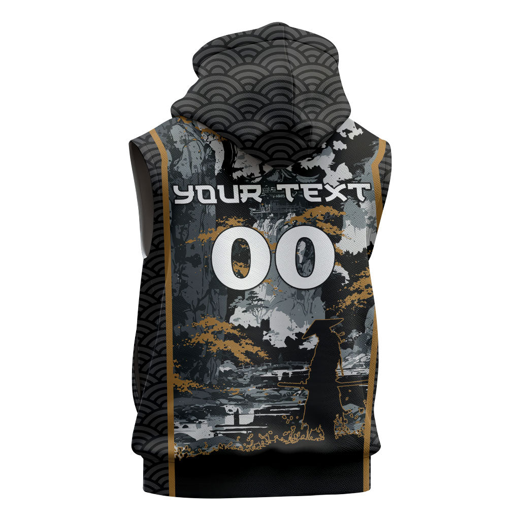 Custom Baseball Japan Samurai Sleeveless Zip Hoodie Black Grunge Vintage
