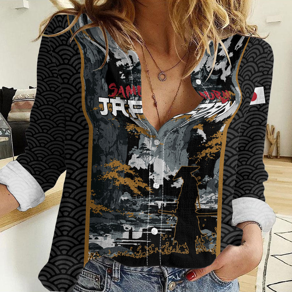 Custom Baseball Japan Samurai Women Casual Shirt Black Grunge Vintage