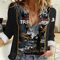 Custom Baseball Japan Samurai Women Casual Shirt Black Grunge Vintage