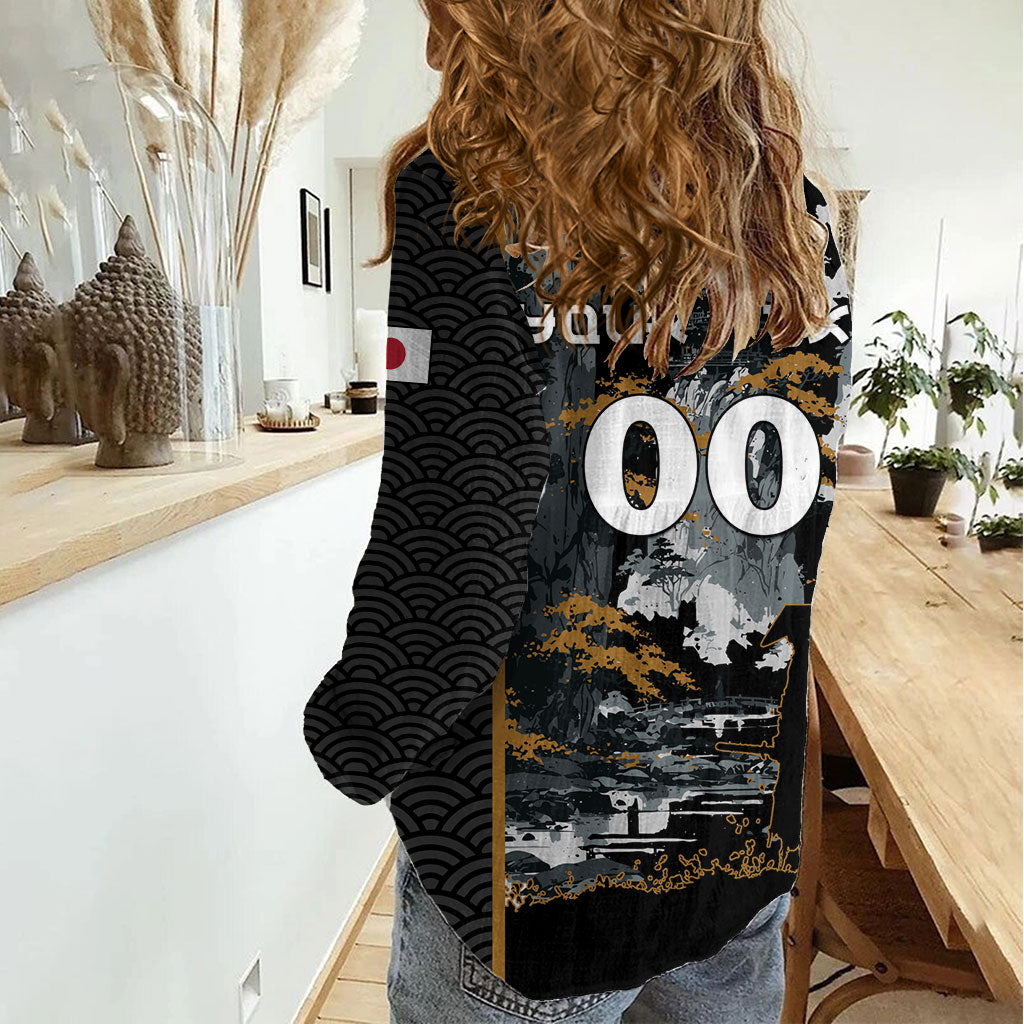 Custom Baseball Japan Samurai Women Casual Shirt Black Grunge Vintage