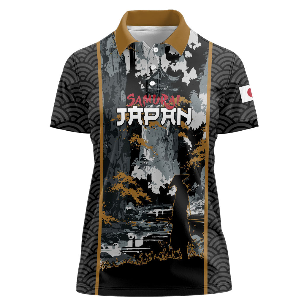 Custom Baseball Japan Samurai Women Polo Shirt Black Grunge Vintage
