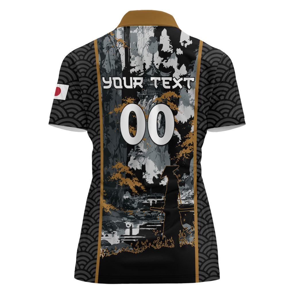 Custom Baseball Japan Samurai Women Polo Shirt Black Grunge Vintage