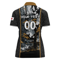 Custom Baseball Japan Samurai Women Polo Shirt Black Grunge Vintage
