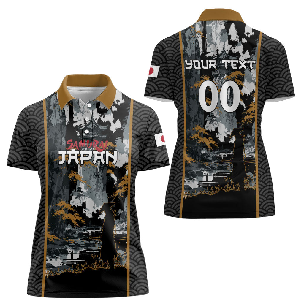 Custom Baseball Japan Samurai Women Polo Shirt Black Grunge Vintage