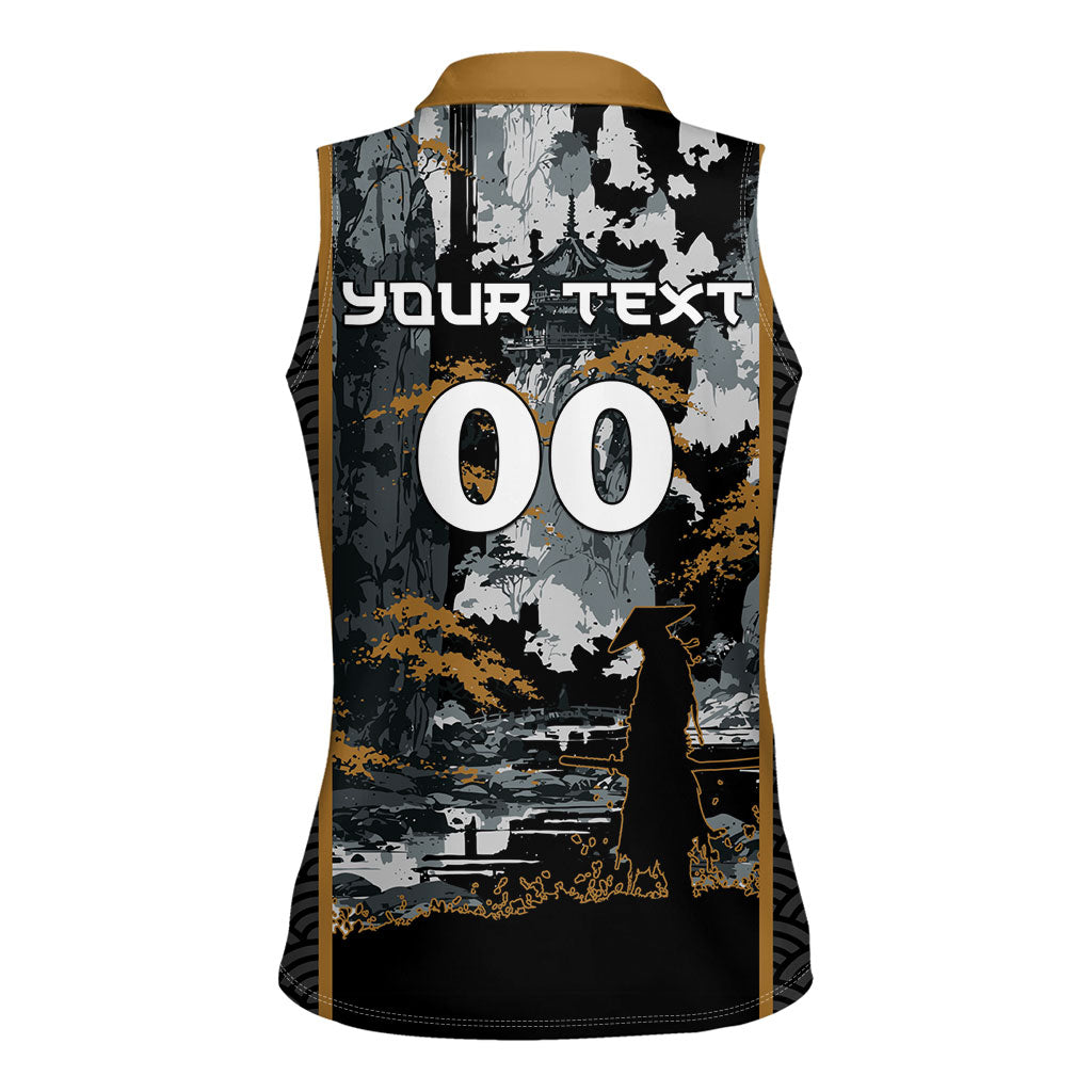 Custom Baseball Japan Samurai Women Sleeveless Polo Shirt Black Grunge Vintage