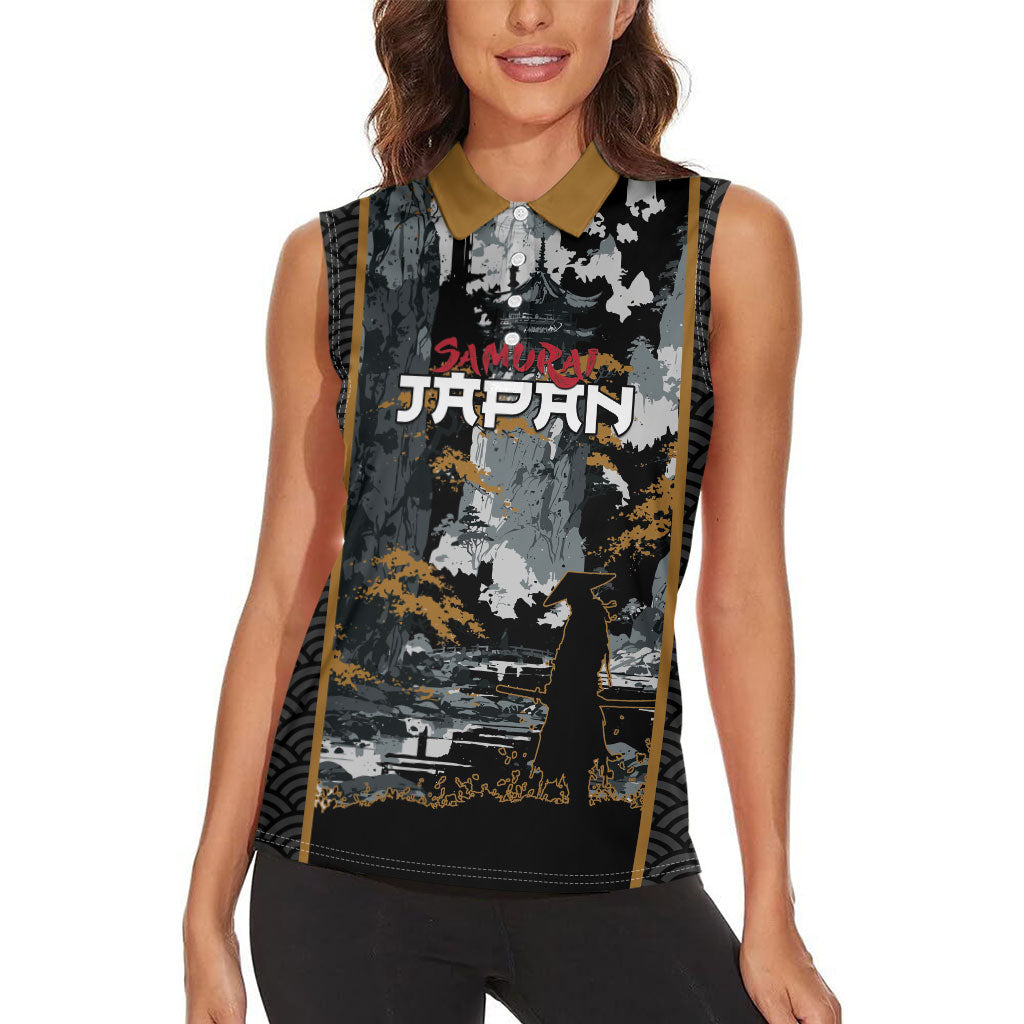 Custom Baseball Japan Samurai Women Sleeveless Polo Shirt Black Grunge Vintage