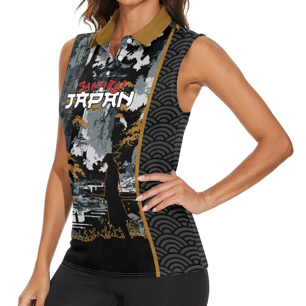 Custom Baseball Japan Samurai Women Sleeveless Polo Shirt Black Grunge Vintage
