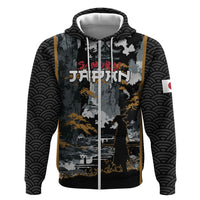Custom Baseball Japan Samurai Zip Hoodie Black Grunge Vintage