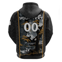 Custom Baseball Japan Samurai Zip Hoodie Black Grunge Vintage