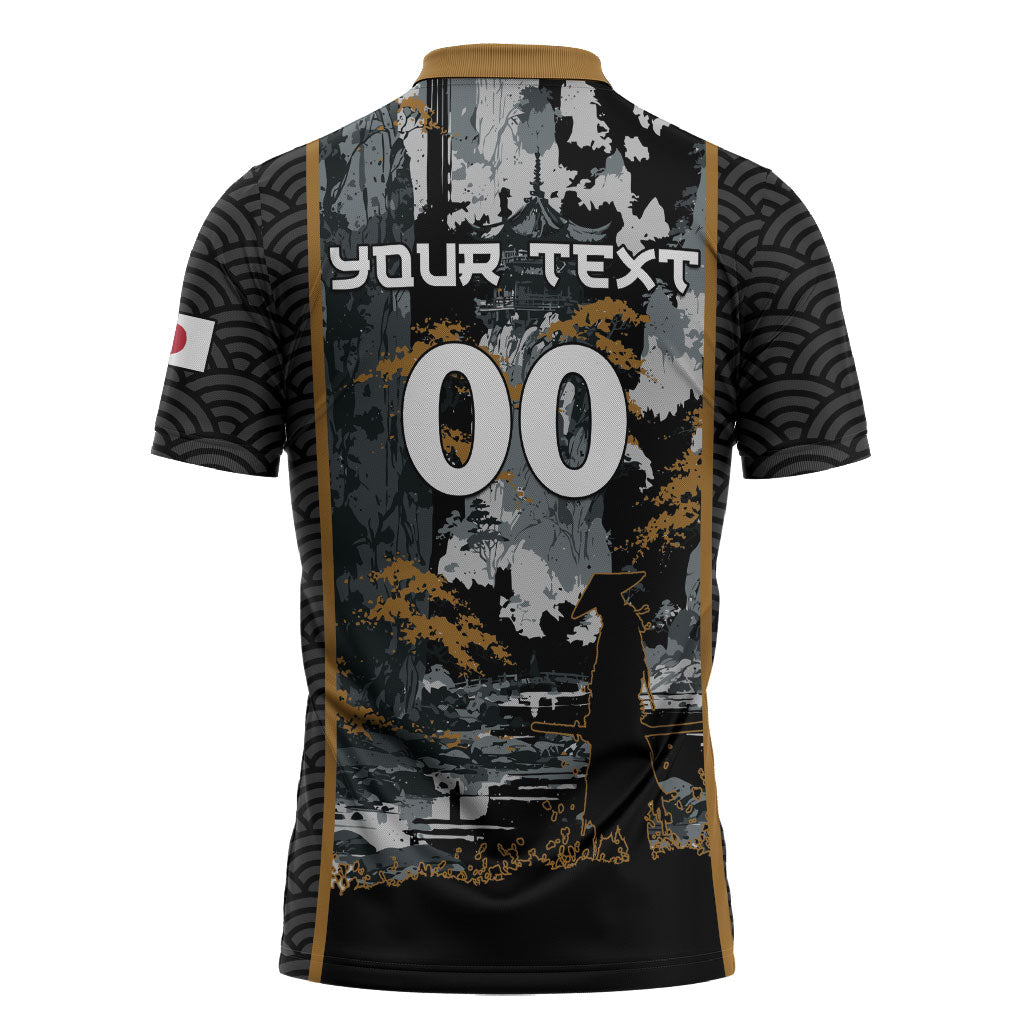 Custom Baseball Japan Samurai Zipper Polo Shirt Black Grunge Vintage