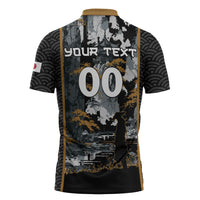 Custom Baseball Japan Samurai Zipper Polo Shirt Black Grunge Vintage