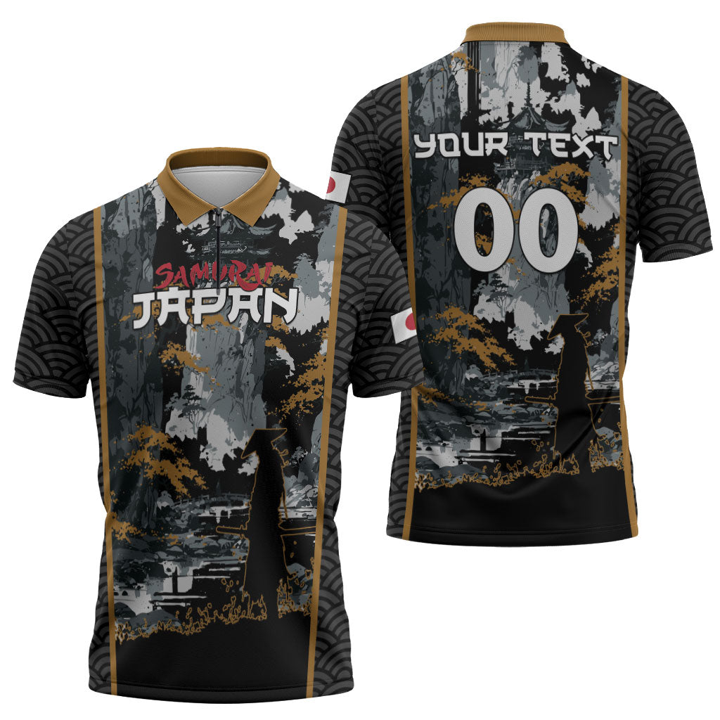 Custom Baseball Japan Samurai Zipper Polo Shirt Black Grunge Vintage