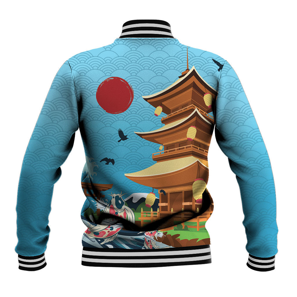 Japan Land Of The Rising Sun Baseball Jacket Japanese Pagoda Koi Fish