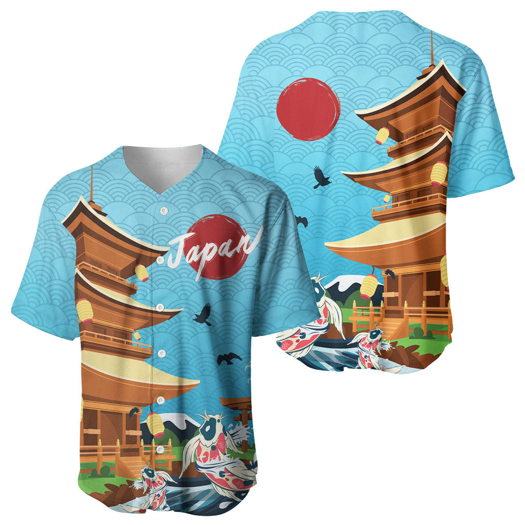 Japan Land Of The Rising Sun Baseball Jersey Japanese Pagoda Koi Fish