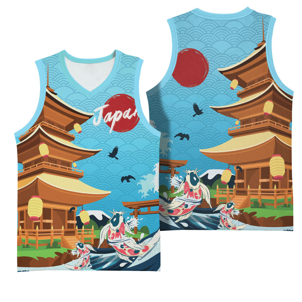 Japan Land Of The Rising Sun Basketball Jersey Japanese Pagoda Koi Fish