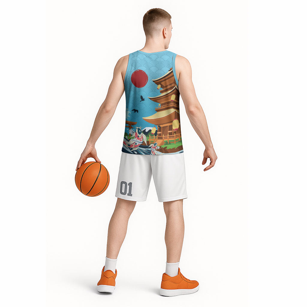 Japan Land Of The Rising Sun Basketball Jersey Japanese Pagoda Koi Fish