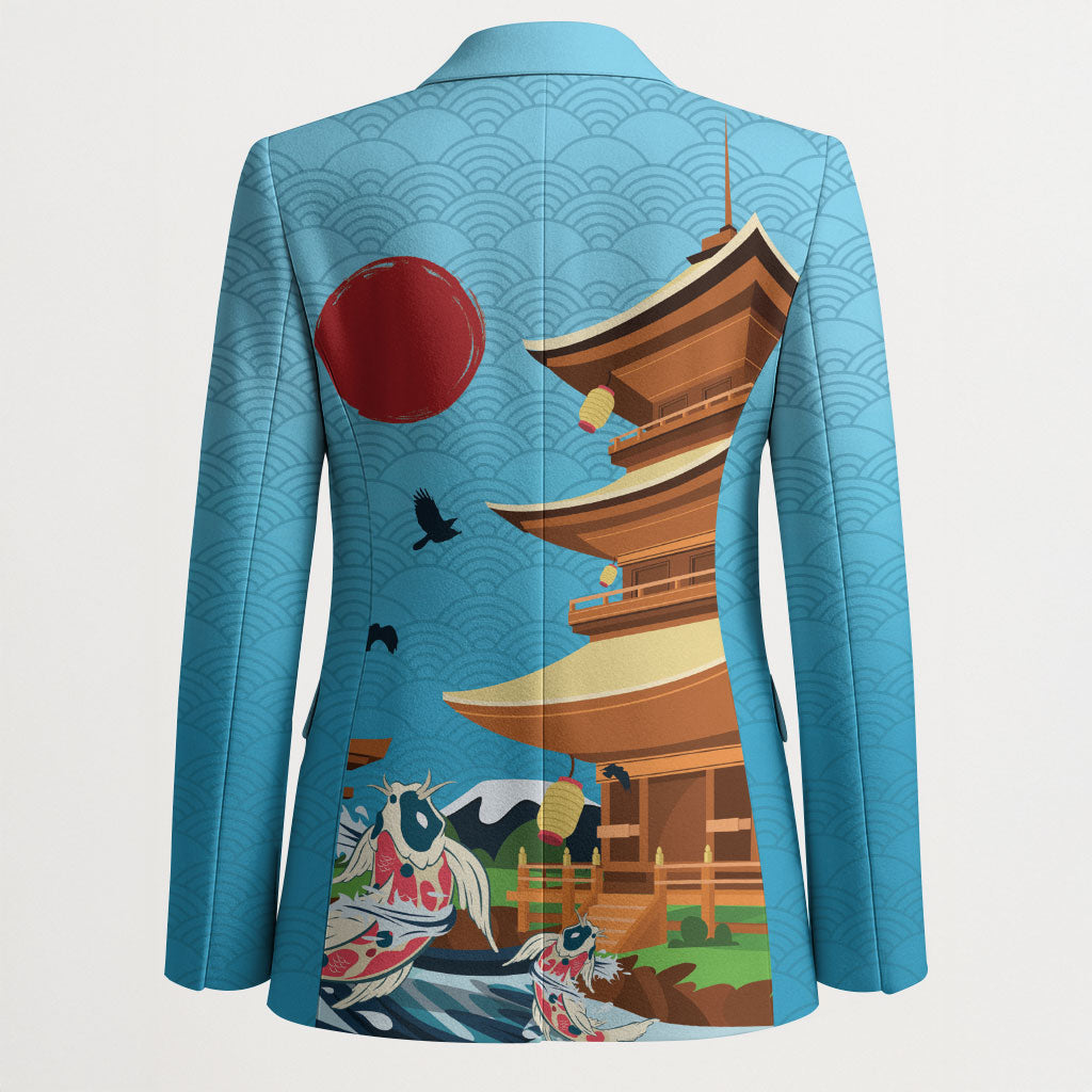 Japan Land Of The Rising Sun Blazer Japanese Pagoda Koi Fish