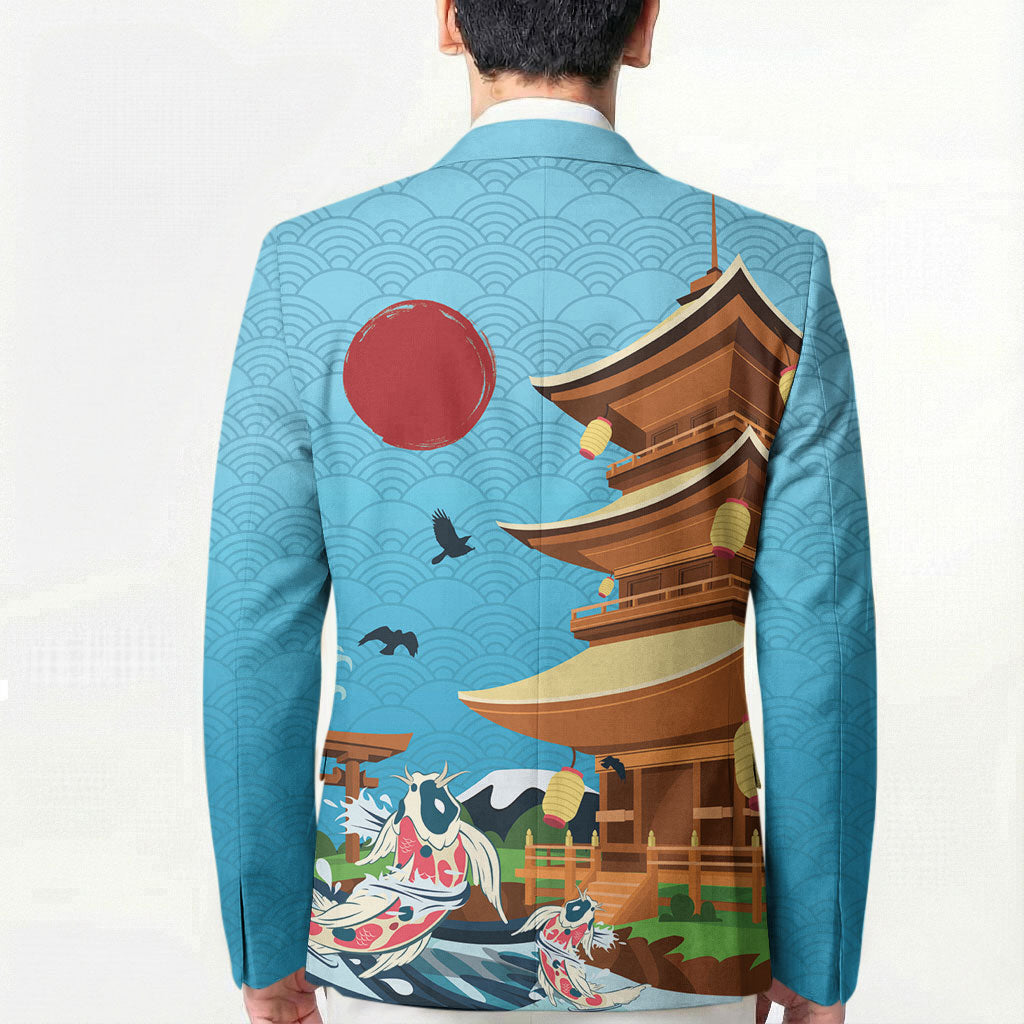 Japan Land Of The Rising Sun Blazer Japanese Pagoda Koi Fish