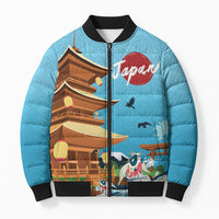 Japan Land Of The Rising Sun Bomber Puffer Jacket Japanese Pagoda Koi Fish