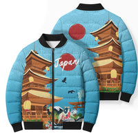 Japan Land Of The Rising Sun Bomber Puffer Jacket Japanese Pagoda Koi Fish
