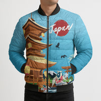 Japan Land Of The Rising Sun Bomber Puffer Jacket Japanese Pagoda Koi Fish
