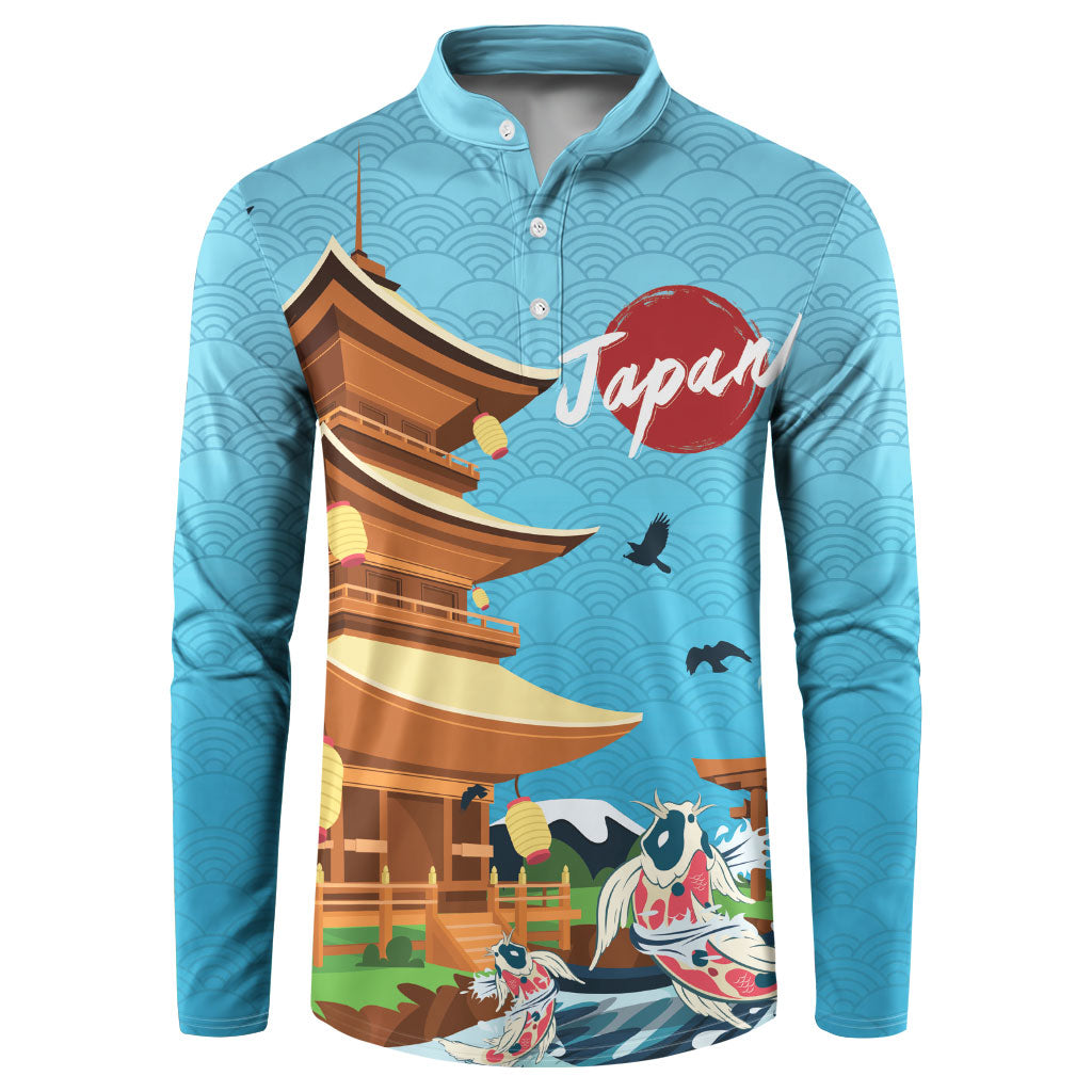 Japan Land Of The Rising Sun Button Sweatshirt Japanese Pagoda Koi Fish