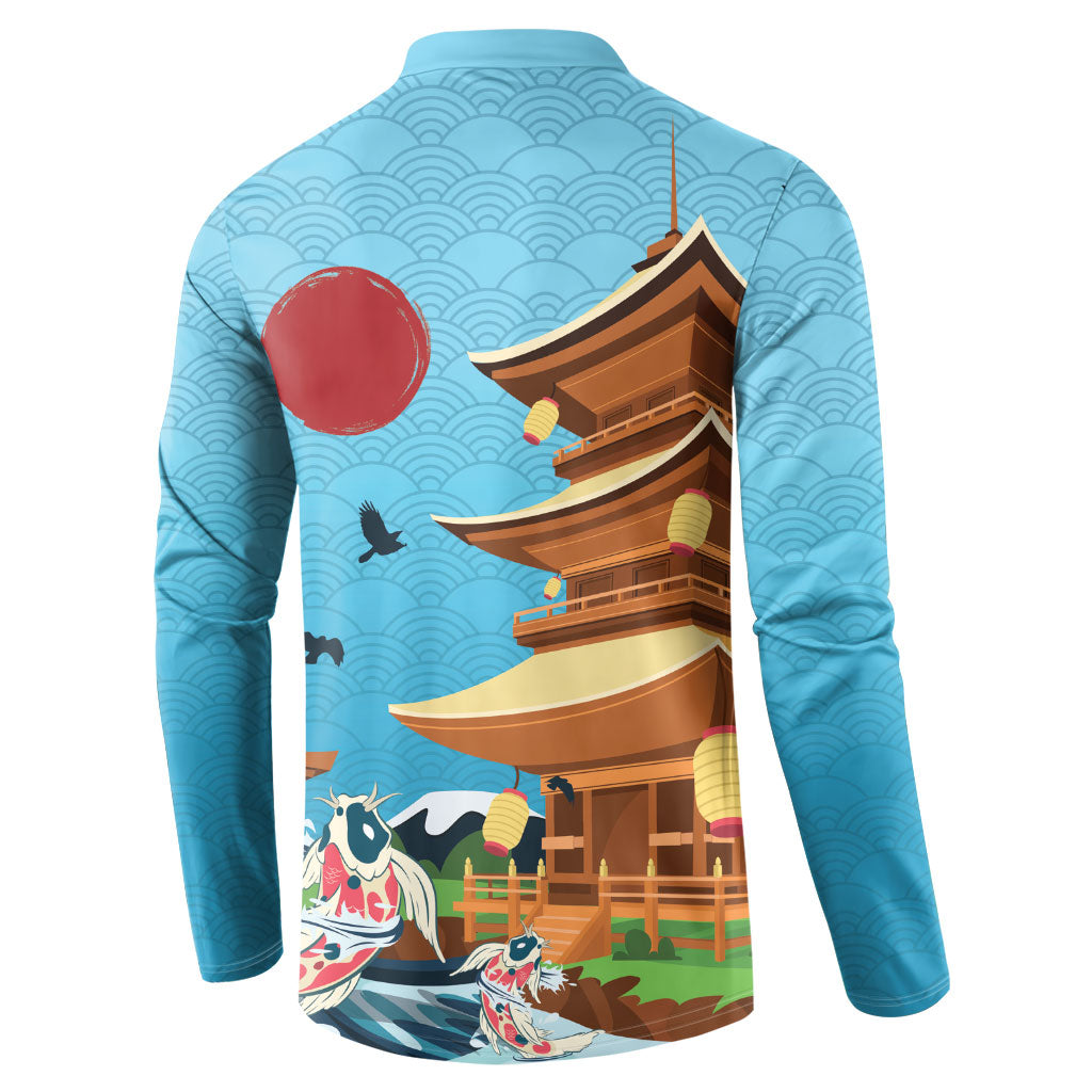 Japan Land Of The Rising Sun Button Sweatshirt Japanese Pagoda Koi Fish
