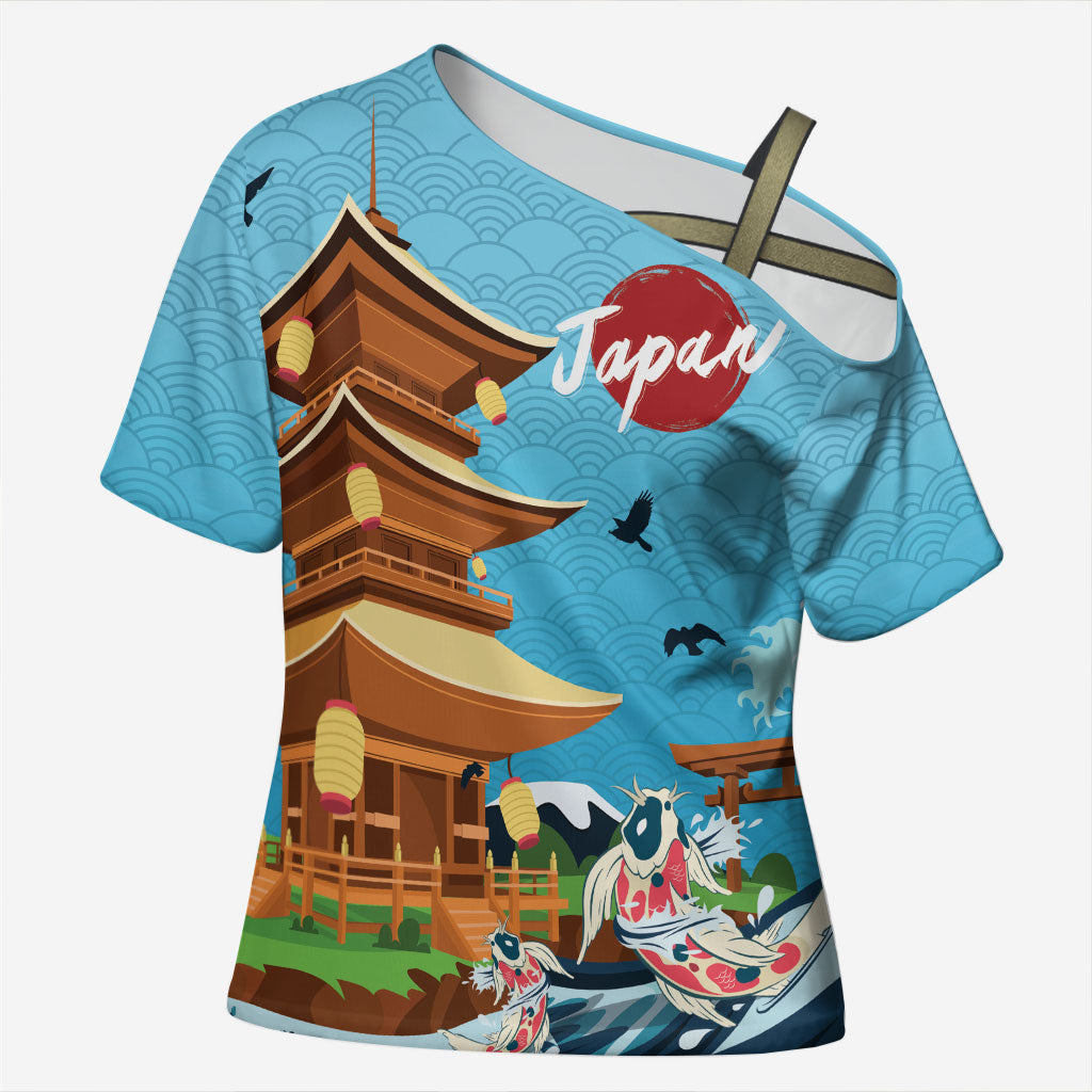 Japan Land Of The Rising Sun Cross Shoulder Shirt Japanese Pagoda Koi Fish
