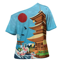 Japan Land Of The Rising Sun Cross Shoulder Shirt Japanese Pagoda Koi Fish