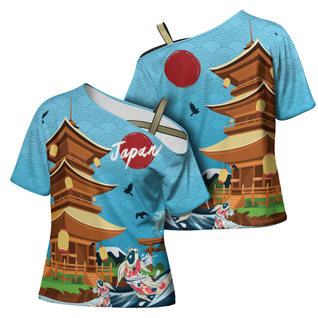 Japan Land Of The Rising Sun Cross Shoulder Shirt Japanese Pagoda Koi Fish