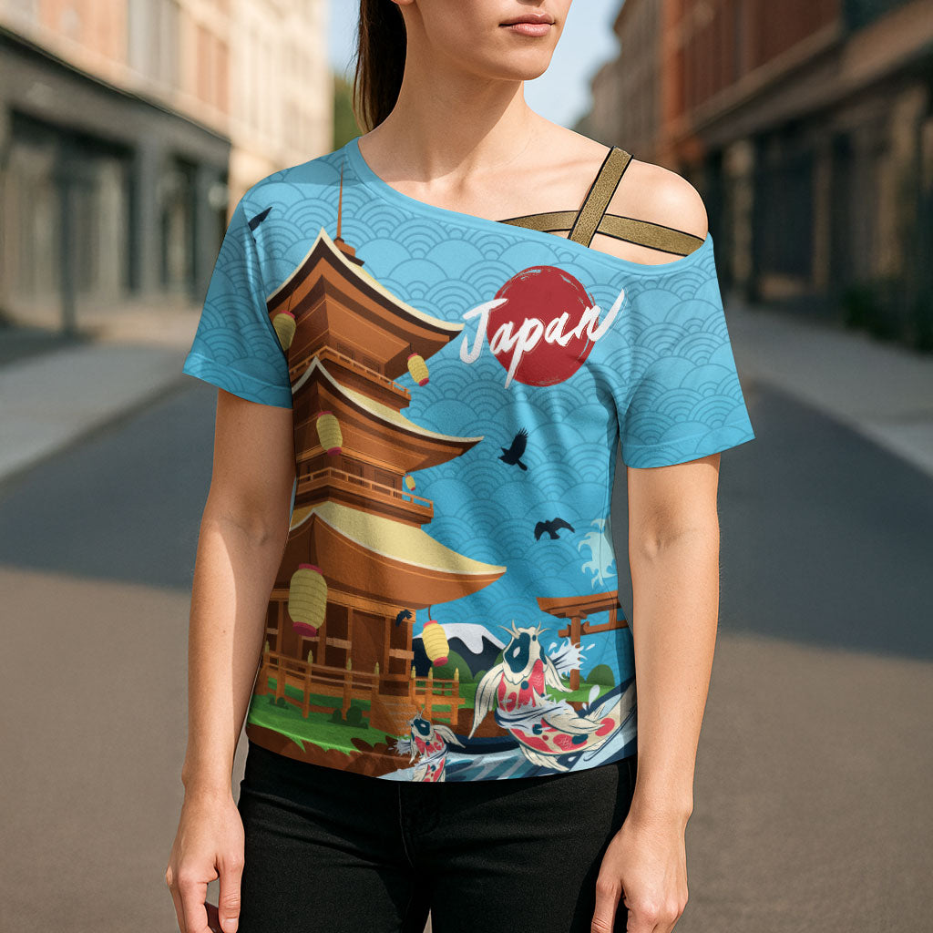Japan Land Of The Rising Sun Cross Shoulder Shirt Japanese Pagoda Koi Fish