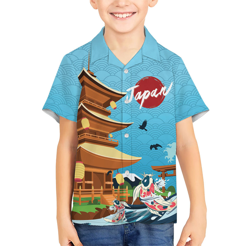 Japan Land Of The Rising Sun Kid Hawaiian Shirt Japanese Pagoda Koi Fish