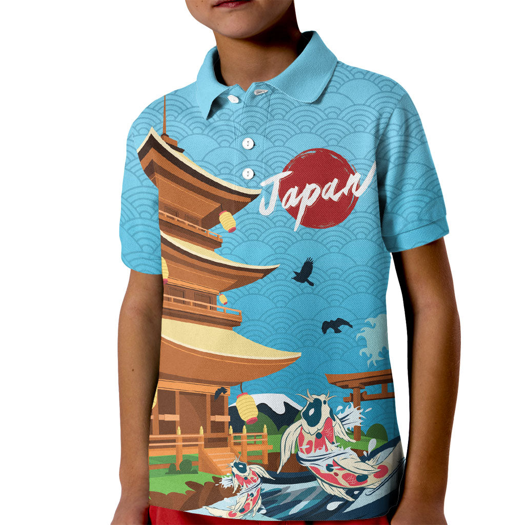 Japan Land Of The Rising Sun Kid Polo Shirt Japanese Pagoda Koi Fish