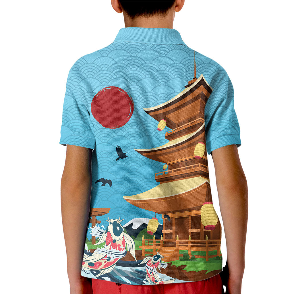 Japan Land Of The Rising Sun Kid Polo Shirt Japanese Pagoda Koi Fish