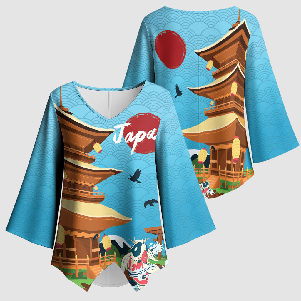 Japan Land Of The Rising Sun Kimono Sleeve Blouse Japanese Pagoda Koi Fish