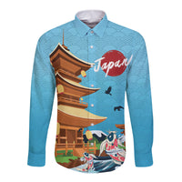 Japan Land Of The Rising Sun Long Sleeve Button Shirt Japanese Pagoda Koi Fish