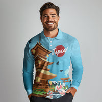 Japan Land Of The Rising Sun Long Sleeve Polo Shirt Japanese Pagoda Koi Fish