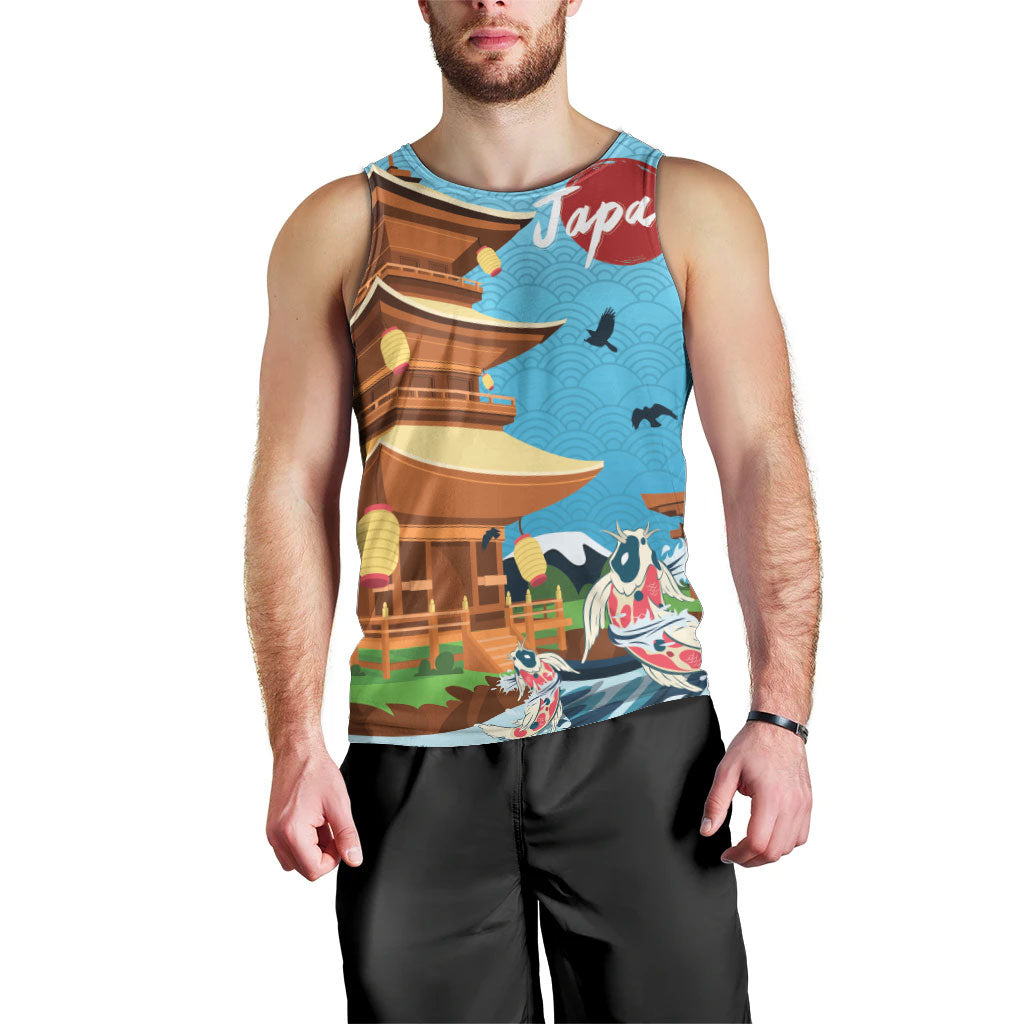 Japan Land Of The Rising Sun Men Tank Top Japanese Pagoda Koi Fish