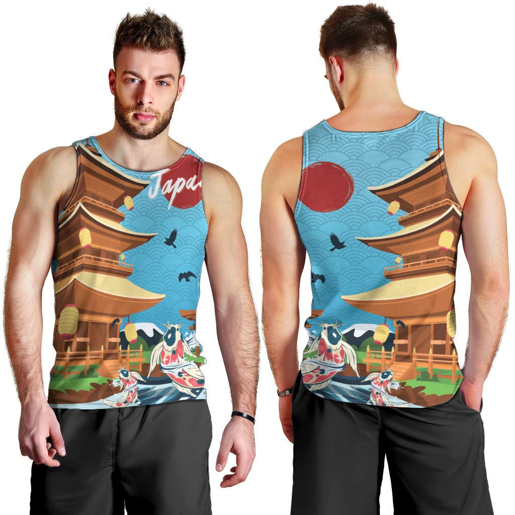 Japan Land Of The Rising Sun Men Tank Top Japanese Pagoda Koi Fish