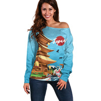 Japan Land Of The Rising Sun Off Shoulder Sweater Japanese Pagoda Koi Fish